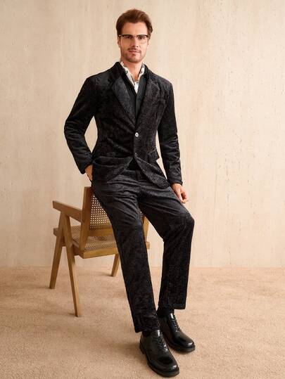 Manfinity CityGents Men's Lapel NeckLong Sleeve Single-Breasted Jacket And Pants Business Suit Set