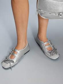 CUCCOO GRLICON Women's Buckle Design Casual Versatile Flat Shoes - Silver - View 6