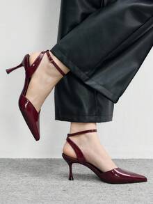 CUCCOO BIZCHIC 女士酒红色尖头简约精致黑色通勤办公商务细高跟凉鞋 - 酒紅色 - 查看 5