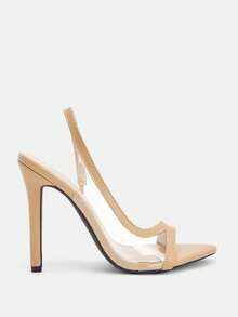 Glitzique 女士玻璃胶漆皮露趾踝带细高跟凉鞋，蓝色，个性化，流行时尚，派对，宴会 - 杏色 - 查看 5