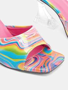 Glitzique 女士时尚彩绘高跟凉鞋，时尚派对露趾一脚蹬红色高跟凉鞋 - 紅色 - 查看 7