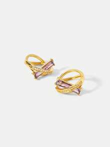 MOTF PREMIUM Pre18k Gold Plated Gemstone Temperament Delicate Purple Gemstone Earrings - Purple - View 2