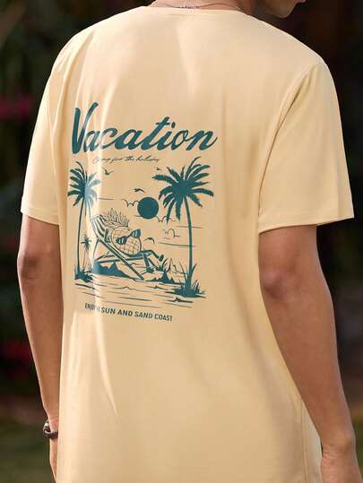 Open Phase Men's Tropical Print Short Sleeve T-Shirt, Comfortable & Breathable, Suitable For Summer Wear, Fashion