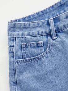 GlowEve Women's Loose Casual Denim Shorts With Pockets And Ruffle Hem - Blue - View 3