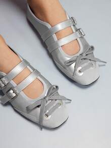 CUCCOO GRLICON Women's Buckle Design Casual Versatile Flat Shoes - Silver - View 3