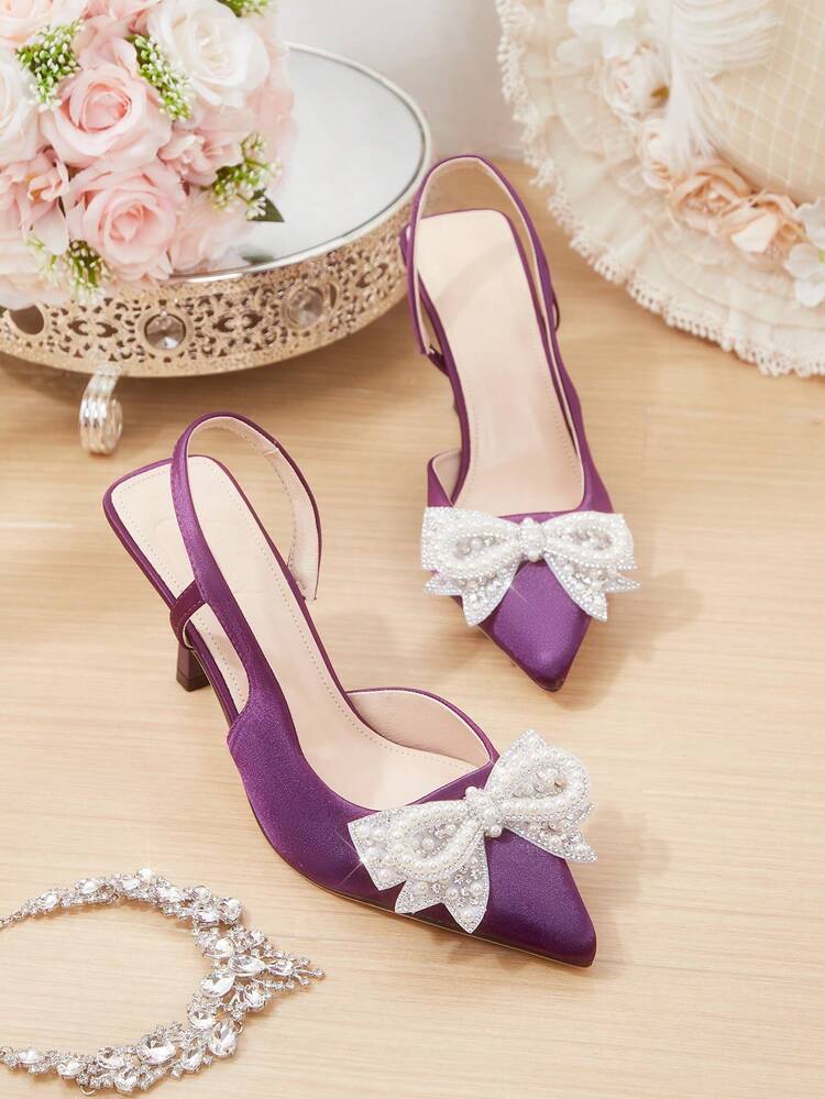 CUCCOO HITCHD Women Shoes Spring Summer New Three-Dimensional Cute Big Bow Design Pointed Toe Wine Glass Heel Middle Heel Romantic Elegance Elegant Simple Black Satin High Heel Single Slingback Dating Afternoon Tea Party Valentine's Day Elegant Wear Banquet Dating Evening Dress Sweet And Sexy Slingback Wedding Shoes Half Slippers Macaron White Beige Blue Royal Blue Pink Brown Green Burgundy Gray Rose Red Purple Yellow Orange Apricot Gold Silvery Diamonds Big Size Rhinestone Flower Lace Wedding Shoes Spring Shoes Bride Shoes