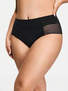 SHAPORA 1pc Black Plus Size Women's Panty With Sheer Line Design - Black - View 3