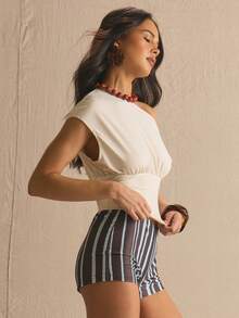 MUSERA Off-The-Shoulder Cinched Top Spring Summer Cosy Cute Daily Girly Vacation Sunlight Social Holiday Casual Y2K Social Elegant - White - View 3