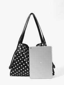 Maija Ladies, Women Shoulder Bag, Hobo Bag, Polka Dots, Fashionable, Elegant, Simple, Personalized, Versatile, Classic, For Commute, Office, Date, Daily, Shopping, Afternoon Tea - White Black - View 5