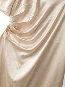 GlowEve CURVE Plus Size Women Elegant Square Neck Ruched Satin Dress,Silk Shimmer Bridal Outfit,Formal Classy White Luxury Dresses,Champagne,Summer,Wedding Guest - Apricot - View 4