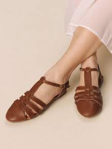 Styleloop Sandalias planas para mujer - Marrón - Ver 4