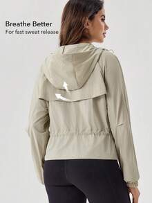 OutZeal Women Outdoor Jacket Daily Casual Water-Resistant Drawstring Waist Hooede Outdoor Top Spring - Light Grey - View 4