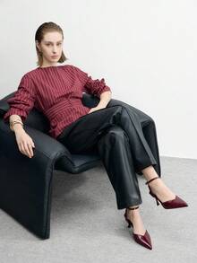 CUCCOO BIZCHIC 女士酒红色尖头简约精致黑色通勤办公商务细高跟凉鞋 - 酒紅色 - 查看 2