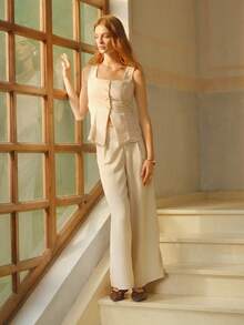 Rosivie 棕色女式编织休闲平底凉鞋 - 棕色 - 查看 3