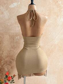 Soleia Áo dệt kim họa tiết mới, kiểu dáng thường ngày, không tay cổ yếm, váy tua rua, áo khoác ngoài đi biển, trang phục gợi cảm cho kỳ nghỉ, trang phục hẹn hò, kỳ nghỉ biển, lễ hội, tiệc trà chiều, mùa cưới, du lịch biển trên du thuyền, du lịch thành phố, kỳ nghỉ phong cách Boho, lễ hội âm nhạc, phong cách Hippie miền Tây, trang phục đa năng mặc trong/ngoài, trang phục bốn mùa, trang phục đi làm. - Màu Khaki - Xem 2