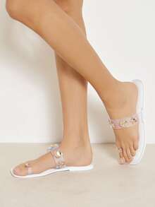 SHUZIA Dép xăng đan quai ngang trong suốt bằng nhựa dẻo dành cho nữ của CoastalMuse, điểm nhấn là họa tiết vỏ sò vàng – Dép lê thoải mái, thời trang đi biển. - Trong sáng - Xem 4