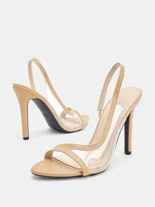 Glitzique 女士玻璃胶漆皮露趾踝带细高跟凉鞋，蓝色，个性化，流行时尚，派对，宴会 - 杏色 - 查看 7