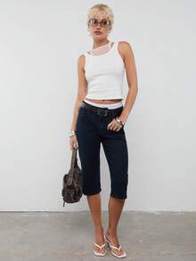 COUREZ Low Rise Denim Capris In Dark Wash /Y2K Spring Clothes For Women Sexy Cute Black Going Out Outfits Casual Summer Trousers Summer Pants - Black - View 1