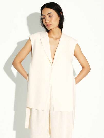 KSTM Chaleco sin mangas con abertura lateral, cuello en V profundo y ajuste relajado para uso profesional en la oficina para mujeres