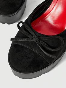 ROMWE Giày sandal cao gót hở mũi thời trang nữ, kiểu punk gothic thanh lịch với nơ đen và đỏ gợi cảm, thiết kế dải đệm chân, đế dày, gót dày, thích hợp cho mùa xuân hè, tiệc tùng, lễ hội. - màu đen - Xem 5