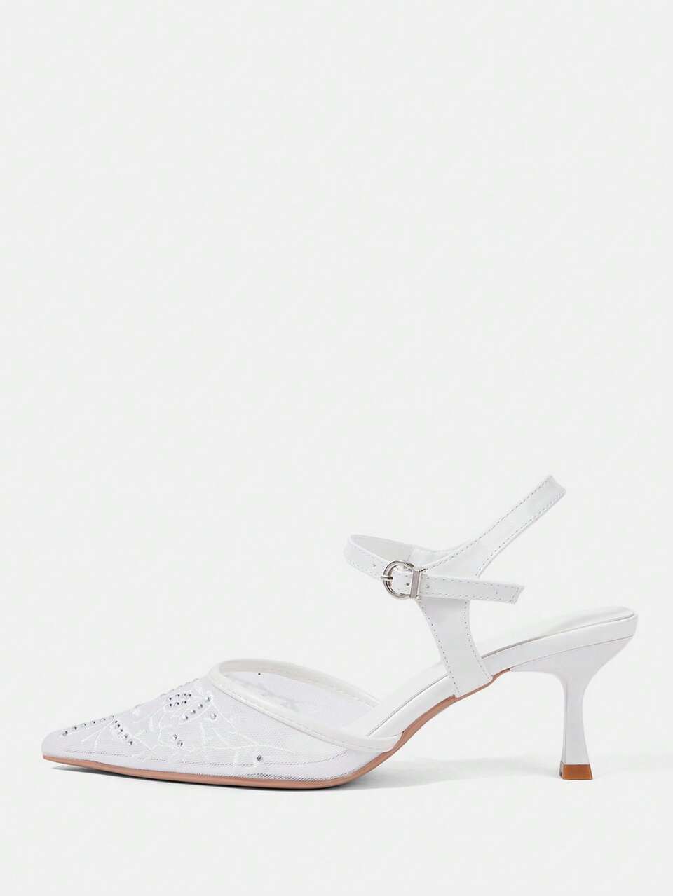 CUCCOO HITCHD Pointed Breathable Mesh Embroidery Rhinestone Hollow Fashion Elegant Versatile Sexy Fairy Wedding Banquet White High Heels Wedding Shoes Spring Shoes Bride Shoes