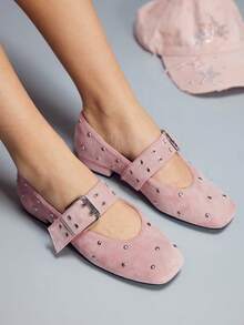 CUCCOO GRLICON Zapatos Mary Jane cuadrados con tachuelas de moda - Rosa - Ver 1