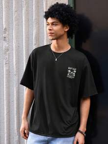 Open Phase SU ER 男士时尚印花宽松短袖T恤 | 精致设计 | 夏季必备 | 易于搭配，展现您的风格 - 黑色 - 查看 6