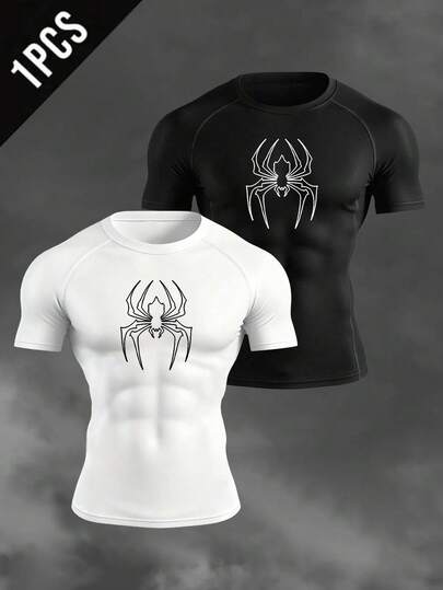 Manfinity EMRG Men's Spider Print Raglan Short Sleeve Casual Fitness Workout T-Shirt