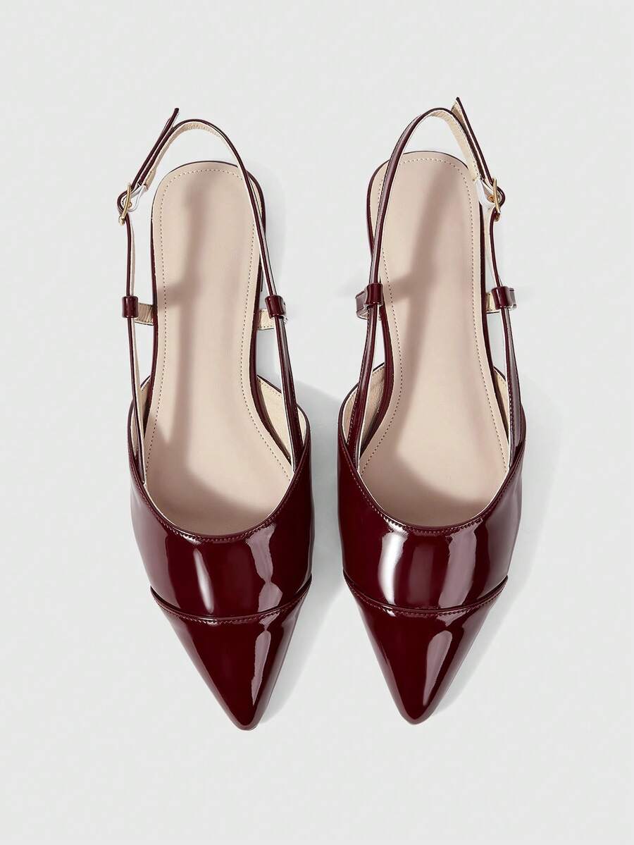 Sleekvia Women's Fashion Versatile Pointed Toe Flat Shoes For Commuting - Burgundy - View 1