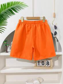 SHEIN Quần bơi đi biển dệt màu cam cho bé trai tuổi teen có dây rút và cạp chun co giãn có thể điều chỉnh, thích hợp cho mùa hè và kỳ nghỉ - trái cam - Xem 2