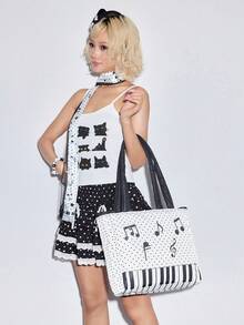 ROMWE Anime Figure Graphic Large Capacity Portable Shoulder Bag For Women - White - View 3