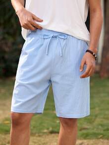 Open Phase Men's Lightweight Linen Breathable Casual Beach Shorts, Loose Fit, Summer - Baby Blue - View 9