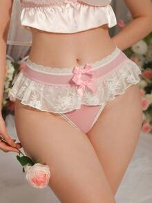 Quần lót nữ màu hồng lưới xếp ly ren thêu hoa cầu kỳ, nơ ren, mờ ảo, gợi cảm, dễ thương, lãng mạn, Kawaii, Lolita, thích hợp cho lễ hội âm nhạc, tiệc tùng. - Hồng - Xem 1
