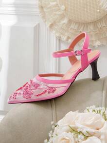 CUCCOO HITCHD Escarpins à bout pointu pour femmes avec strass et talon aiguille, chaussures élégantes et décontractées minimalistes et confortables, à enfiler, pour mariage, travail, rendez-vous, occasions formelles - Rose bonbon - Voir 13
