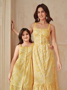 Anewsta Tween GirlsSleeveless Hollow-Out Slit Elegant Fashionable Versatile Yellow Dress - Yellow - View 5