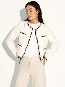 KSTM Lightweight Tweed Jacket With Black Contrast Trim And Chain Detail For Women - White - View 4