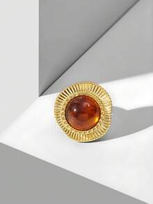 MOTF PREMIUM 18K Gold Vintage Maillard Simple Resin Ring - Gold - Coffee - View 6