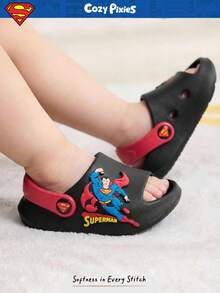 SUPERMAN X Cozy Pixies 1 đôi dép xăng đan đế bằng thoáng khí, thời trang, dễ thương, họa tiết 3D, thích hợp cho bé đi biển mùa hè, chống trơn trượt. - màu đen - Xem 2