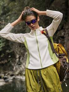 Medorelle 女士户外撞色拼接长袖休闲常规外套 - 白色 - 查看 1