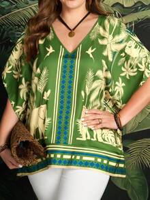 大码女式棕榈树印花蝙蝠袖宽松衬衫夏季服装沙滩度假服装女式碎花衬衫波西米亚风服装卡夫坦夏季连衣裙女式卡夫坦上衣女式上衣女式上衣沙滩装女式罩衫夏季服装女式沙滩装休闲度假服装女式乡村音乐会服装荷叶边 - 彩色 - 查看 9