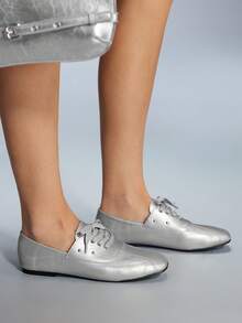 CUCCOO GRLICON Mocasines planos con cordones de mujer para uso diario - Plateado - Ver 4