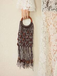 MOTF PREMIUM BOLSO DE MANO CON TRENZAS Y FLECOS PARA VACACIONES DE MUJER - Beis - Ver 6