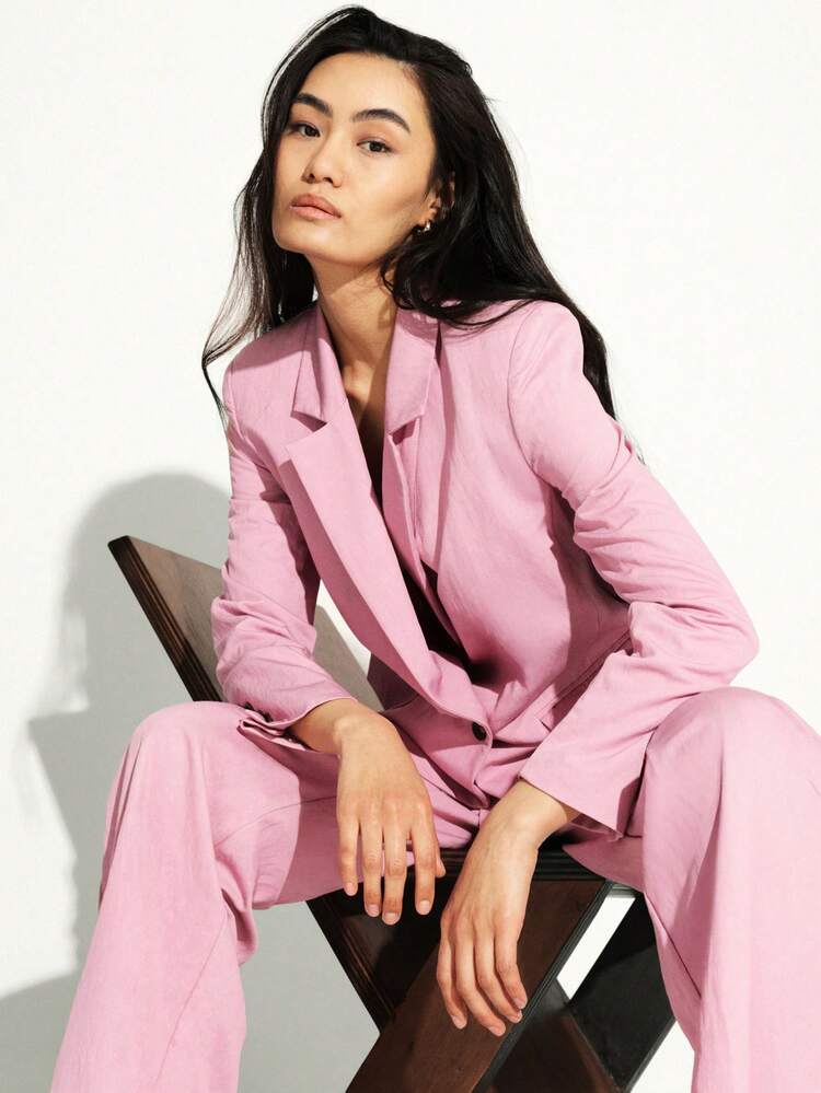 KSTM Boxy Fit Women's Double Breasted Blazer With Notched Lapel And Button Detail For Professional Office Work Business Meeting Spring Fall Winter Fashion