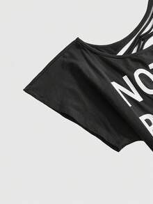 ROMWE Grunge Punk Y2K Punk Slogan Print Hollow Back Loose T-Shirt, Solid Color Versatile Women's T-Shirt - Black - View 4