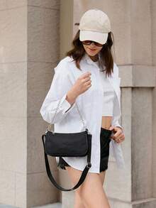 Viva Strut 1件女士斜挎包、单肩包、手提包，尼龙材质，黑色，时尚，个性化，简约，百搭，街头风，甜美酷女孩，性感女孩，Y2K风格 - 黑色複合料 - 查看 2