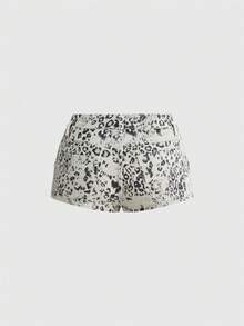 ROMWE Y2K Shorts vaqueros de tiro ultra bajo con estampado animal sexy para mujer, estilo vaquero y de festival de música - Blanco - Ver 2