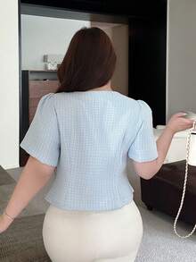 Vibekara Áo khoác dáng rộng thanh lịch, tay cánh hoa, eo thắt, thích hợp cho người đi làm, mùa hè. - Màu xanh lam - Xem 2