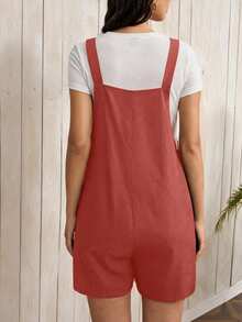 SHEIN Maternity Solid Color Spaghetti Strap Pocket Button Casual Jumpsuit - Burnt Orange - View 2