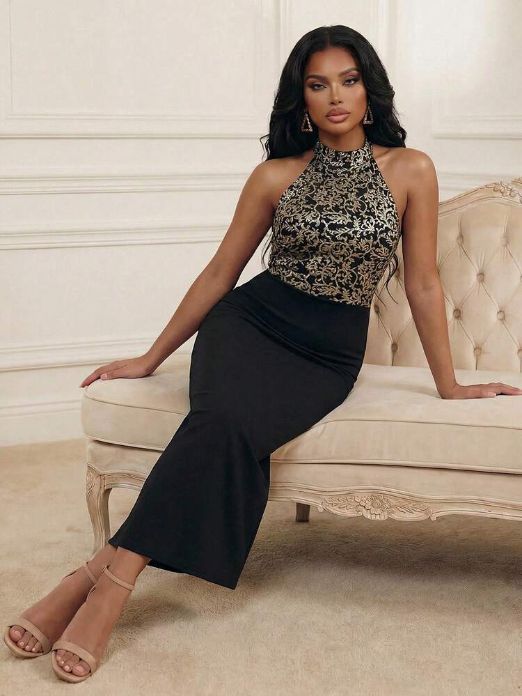 Women's New Sequin Bodycon Dress, Elegant Summer Party Cocktail Dress, Black