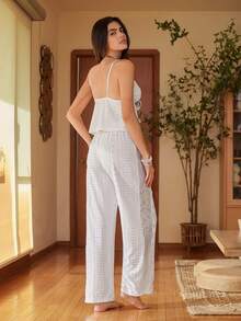 Lullawish Bộ đồ ngủ nữ phong cách Bohemian ngày Valentine với áo khoác cardigan ren phối nơ, chất liệu vải dệt rỗng. - trắng - Xem 2